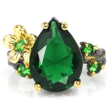 24x16mm Vintage Stílusban Létrehozott Zöld Smaragd Ajándék Nővér Ezüst Gyűrű