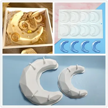 3D-s Gyémánt Hold Alakú Mini Mousse Torta Szilikon Penész Desszert Eid Mubarak Ramadan sütés sütemény penész Mousse Penész torta eszközök