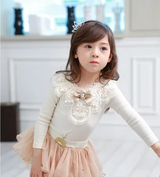 A Koreai Lány Hercegnő Csipke Virág Hosszú Ujjú Póló Baba Kislány Blúz, Aranyos, Fehér, Hosszú Kupakos Ősz, Gyermek Jelmez