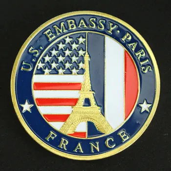 Amerikai Nagykövetség.Párizs Emlék Érme 50mm Franciaország, Párizs-Eiffel-Torony Minta Gyűjthető Ajándék Tanszék Államok Aranyozott Érme
