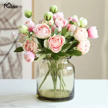 Meldel Bazsarózsa Művirágok 4 Fej Hamis Virágok Selyem Bazsarózsa Csokor Fehér Rózsaszín Esküvői Lakberendezési Pünkösdi Rózsa Rózsa Virág