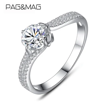 PAG&MAG Elegáns 1Carat Cirkónia Szoliter Gyűrű Sterling Ezüst Gyűrű 925 Női Báj Ígéret jegygyűrű Ékszer Ajándék