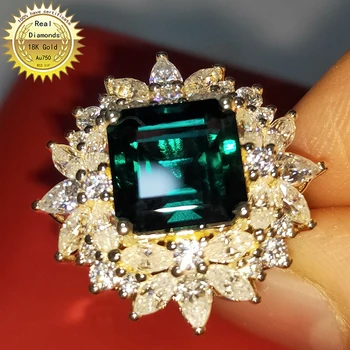Tömör 18K Au750 Arany gyűrű Labor Létre, 3ct Smaragd, valamint 3ct Moissanite Gyémánt Gyűrű Klasszikus Divatos, Elegáns
